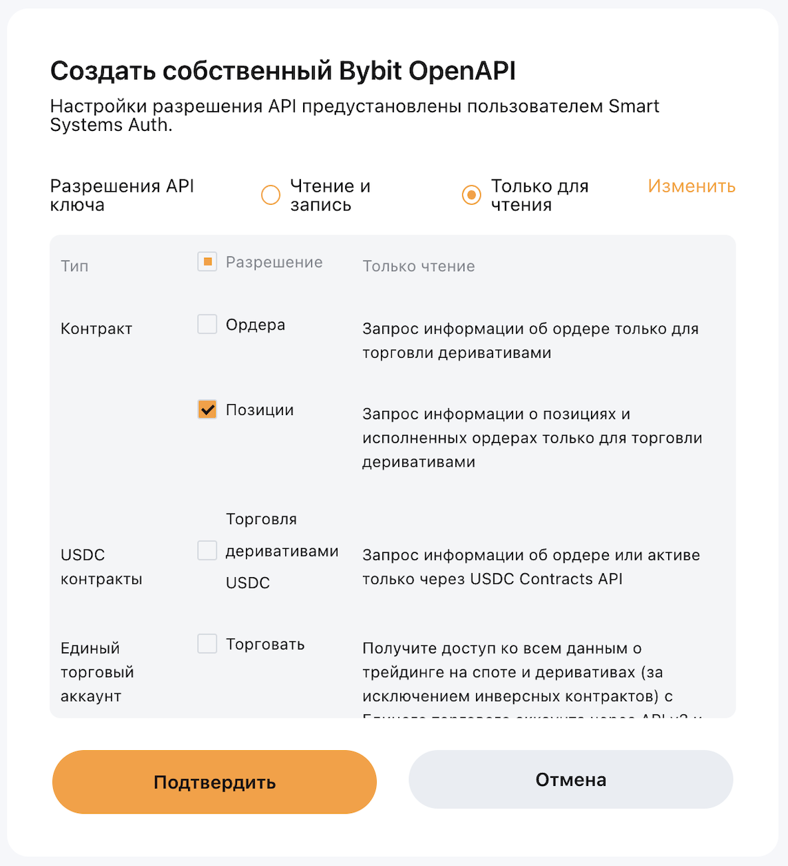 Confirm Bybit OpenAPI permissions